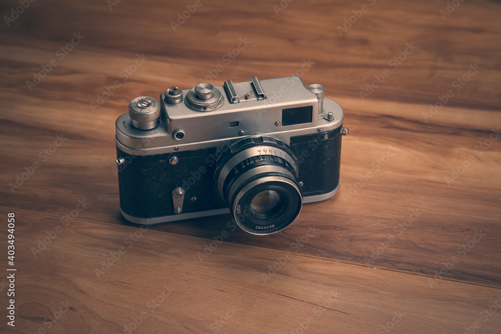vintage camera on a wooden table