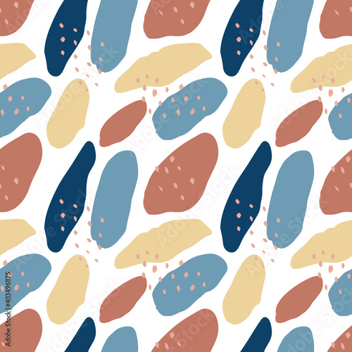 Seamless abstract pattern with geometric shapes. Collage hand drawn style. Trendy pastel colors. Vector illustration.