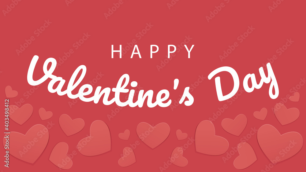 Naklejka premium Happy valentine's day. Horizontal banner with typography and hearts.