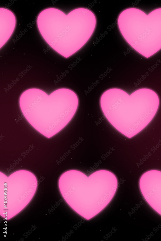 Aesthetic glow pink neon hearts, dark noir vhs 80s films feelings with flim grain noise and small glitter effects, seamless pattern