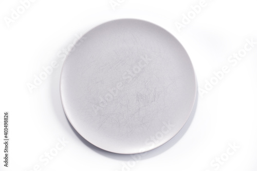 Empty Large Matte Gray Plate isolated on white background top view