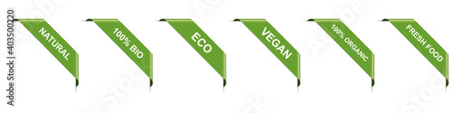 bio vegan green corner banners isolated on white background