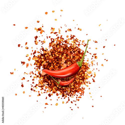 Red Chilli Pepper Flakes with Seeds Isolated