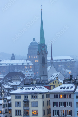 Canvas Print Nachtaufnahme Panorama Blick auf Zürich mit der Limmat
