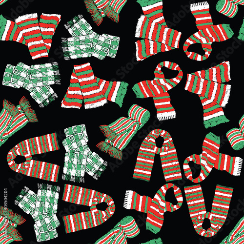 Seamless background of set wool knitted scarves