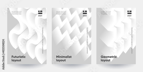 Minimalist posters set. Modern gradient shapes with 3d effect. Eps10 vector.