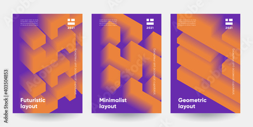 Minimalist posters set. Modern gradient shapes with 3d effect. Eps10 vector.