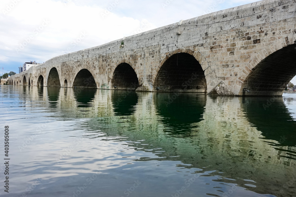 Stone Bridge (Taş Köprü) over Seyhan River in Adana City - Adana, Turkey