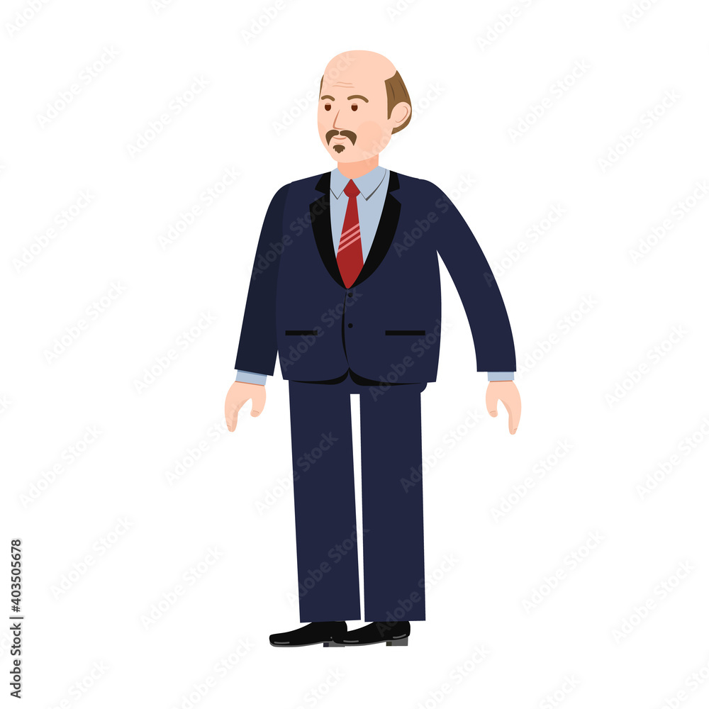 A fat man in a suit. Overweight. Vector illustration of a person for animation. Editable strokes. Editable movements. A bald old man. A fat man in a suit. Overweight. Vector illustration of a person for animation. Editable strokes. Editable movements. A bald old man.