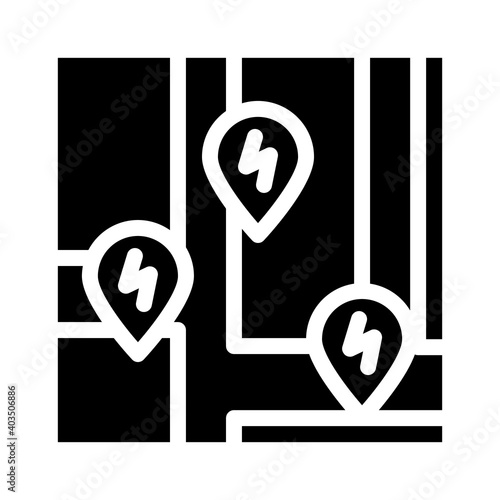 charging stations location on map glyph icon vector illustration