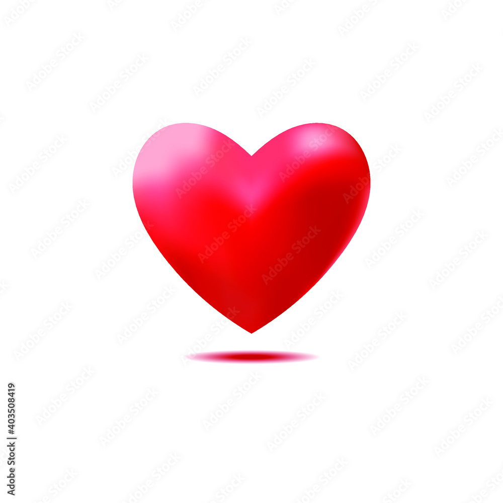Red heart 3D, Vector Illustration with shadow