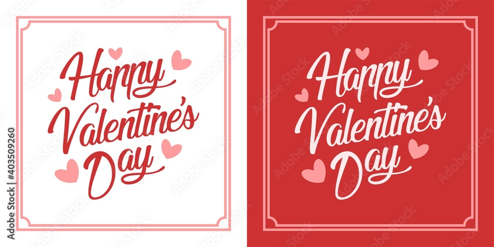 Naklejka premium Happy Valentines Day typography poster with handwritten calligraphy text, isolated on white and red background. Vector Illustration