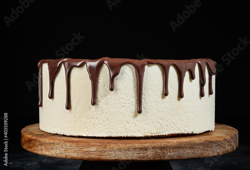 Tiramisu cake with chocolate decotaion photo