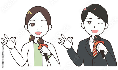 リポーター　オッケーサイン　上半身