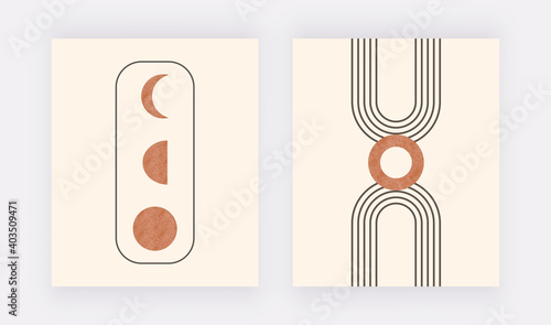 Moon and sun with lines wall art print. Boho mid century design posters