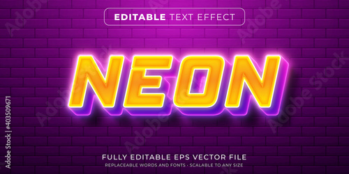 Editable text effect in intense neon light style