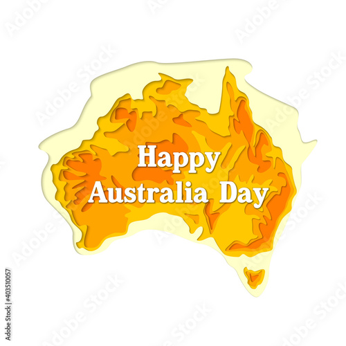 Happy Australia republic day. Typographic poster paper cut style. Lettering greeting card. National banner poster. Multilayer paper cut applique Australian. Republic day celebration paper art style