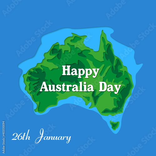 Happy Australia republic day. Typographic poster paper cut style. Lettering greeting card. National banner poster. Multilayer paper cut applique Australian. Republic day celebration paper art style