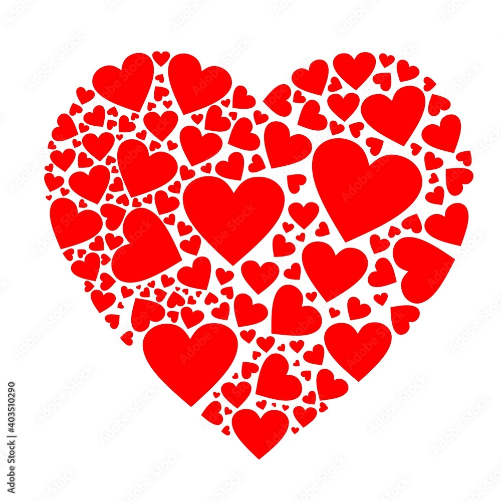 Heart shape silhouette with red hearts inside Valentine´s Day