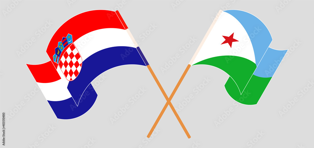 Crossed and waving flags of Croatia and Djibouti