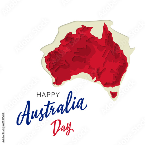 Happy Australia republic day. Typographic poster paper cut style. Lettering greeting card. National banner poster. Multilayer paper cut applique Australian. Republic day celebration paper art style