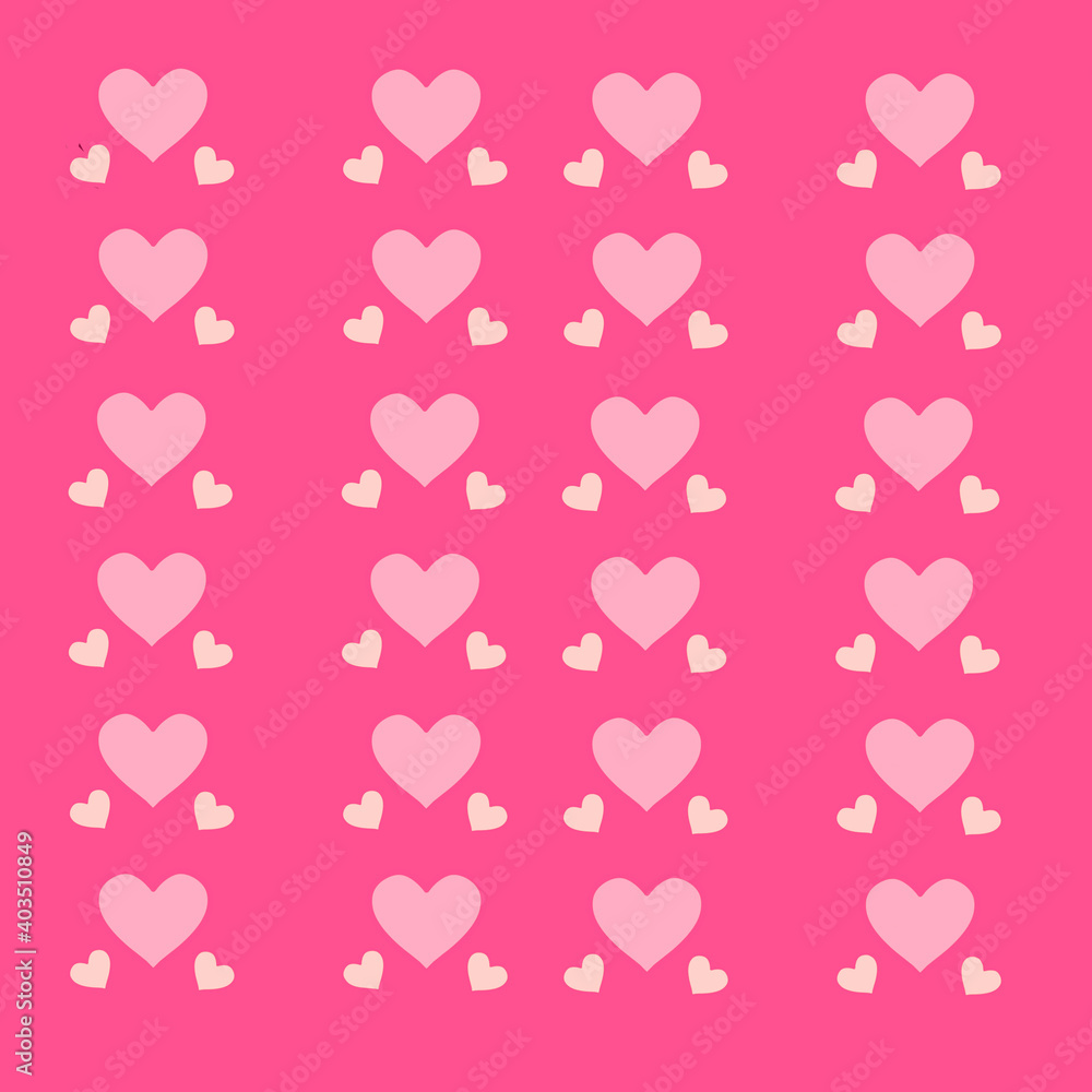 Seamless pattern of hearts on pink background. Vector illustration. Valentines day background. Design element for poster postcard backgrounds