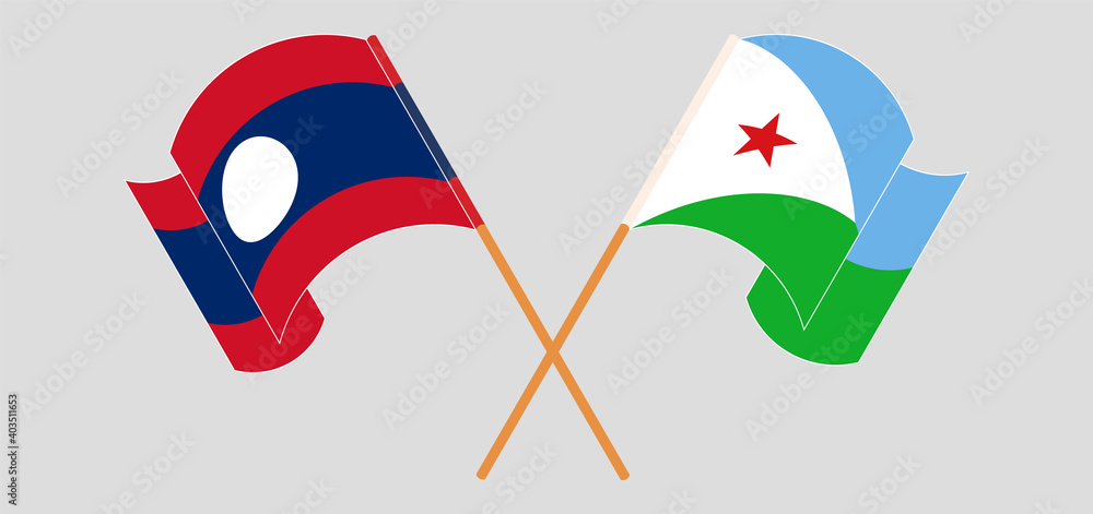 Crossed and waving flags of Laos and Djibouti Crossed and waving flags of Laos and Djibouti