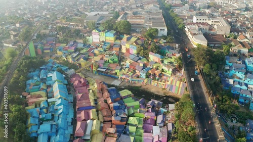 Drone Over Multicolored Buildings Of Kampung Warna Warni Jodipan photo