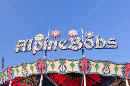 August 15 2009 Toronto Ontario The iconic Alpine Bobs ride is seen on the midway at the CNE or Canadian National Exhibition aka The Ex as it is known to Torontonians