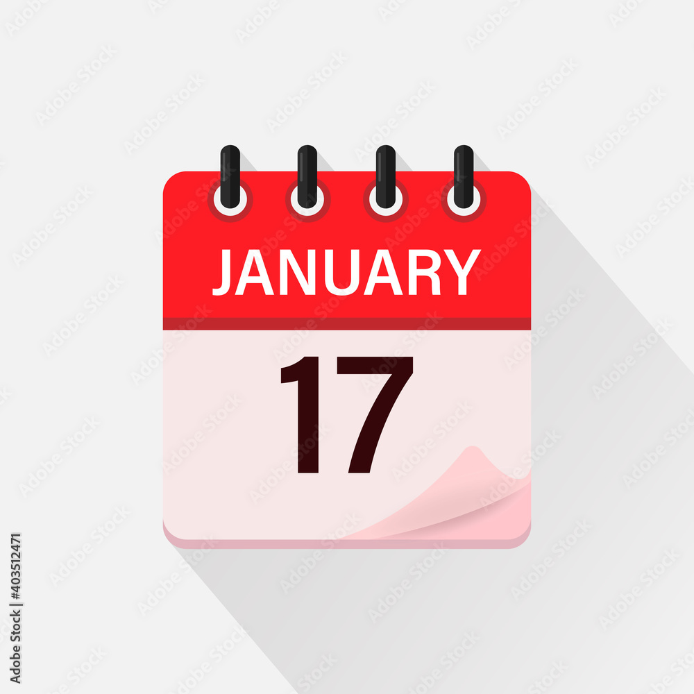 January 17, Calendar icon with shadow. Day, month. Flat vector illustration. January 17, Calendar icon with shadow. Day, month. Flat vector illustration.