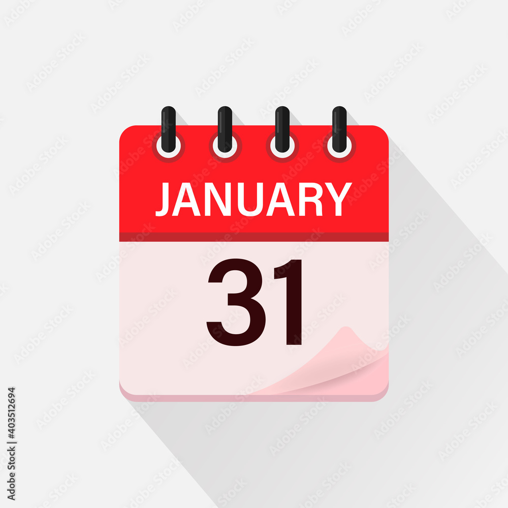 January 31, Calendar icon with shadow. Day, month. Flat vector illustration. January 31, Calendar icon with shadow. Day, month. Flat vector illustration.