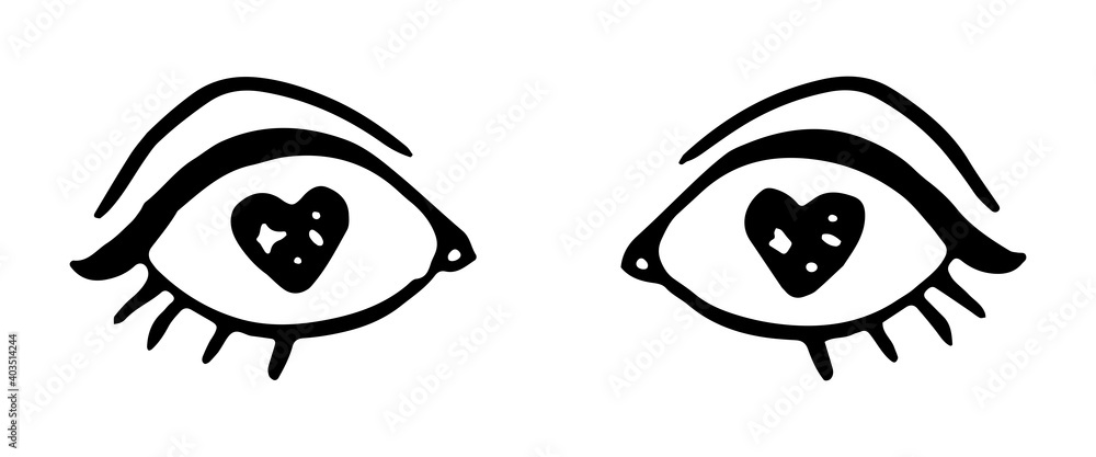 Doodle of beautiful loving eyes. Hand drawn vector illustration. Single romantic sketch isolated on white. Cute contour drawing for st Valentines holiday design, print, postcard, sticker, decor, wrap. Doodle of beautiful loving eyes. Hand drawn vector illustration. Single romantic sketch isolated on white. Cute contour drawing for st Valentines holiday design, print, postcard, sticker, decor, wrap.