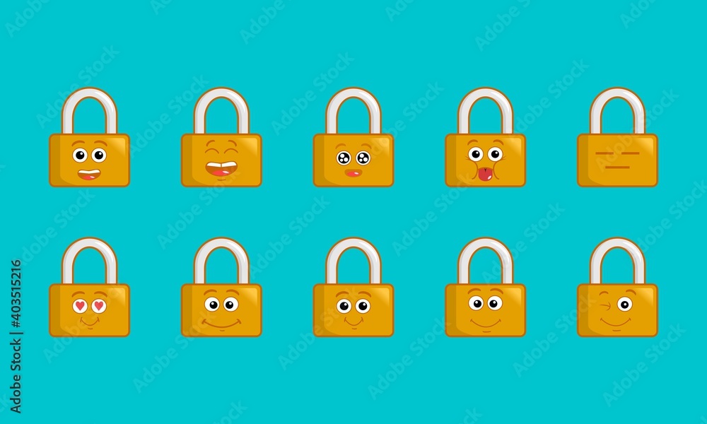 vector illustration of a cartoon padlock with a character. with a blue background. vector illustration of a cartoon padlock with a character. with a blue background.