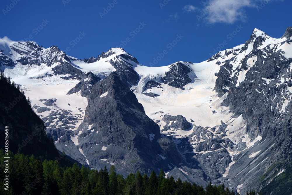 Mountain landscape along the road to Stelvio pass at summer Mountain landscape along the road to Stelvio pass at summer