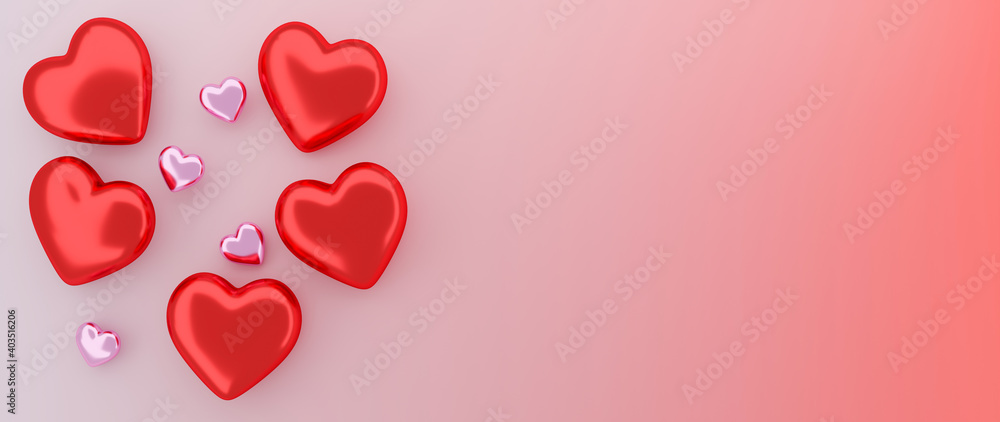 Heart symbol on flat lay red background. 3d illustration