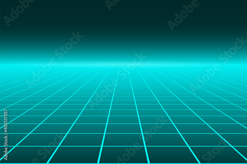 Vector perspective grid. Abstract retro background in 80s style.