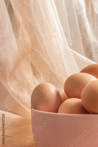closeup of eggs with tulle background