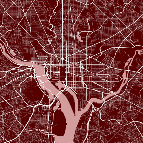 Detailed map of Washington city, linear print map. Cityscape panorama.