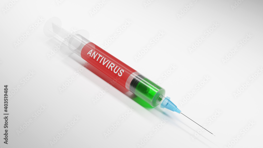 Medical syringe with a needle for vaccination. 3D Rendering Medical syringe with a needle for vaccination. 3D Rendering