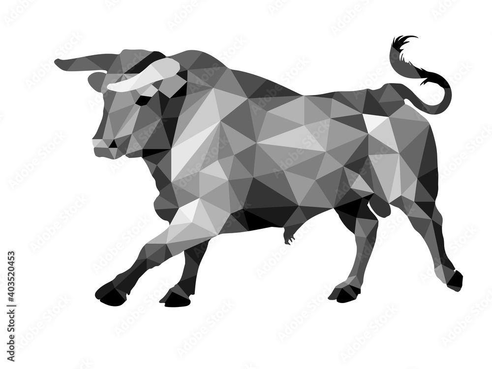 bull, isolated image on a white background in a low-poly style Stock ...