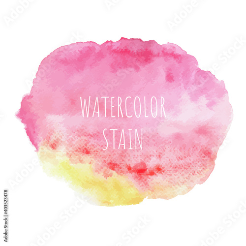 Abstract pink and yellow watercolor on white background. Colored splashes on paper. Hand drawn illustration
