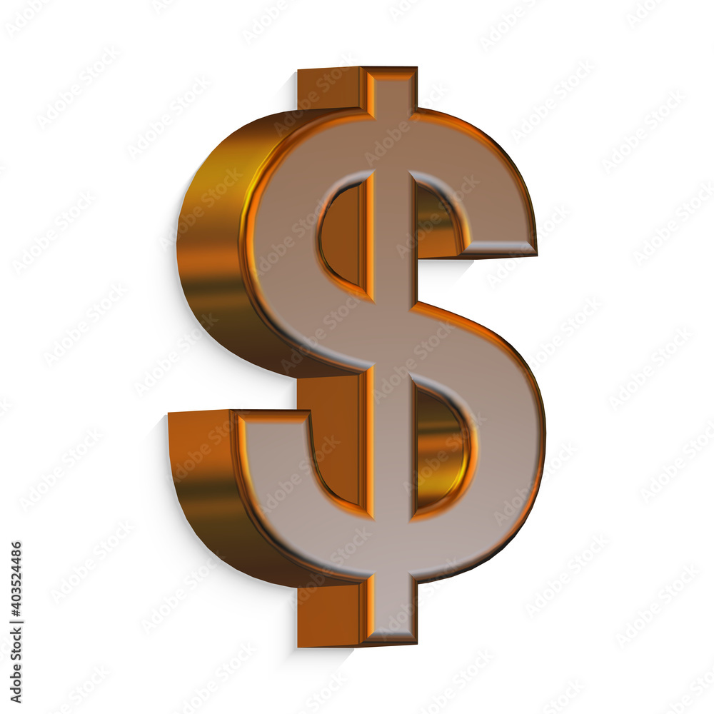 3D Dollar Sign Symbol with Metal Finish Isolated on a White Background 3D Dollar Sign Symbol with Metal Finish Isolated on a White Background