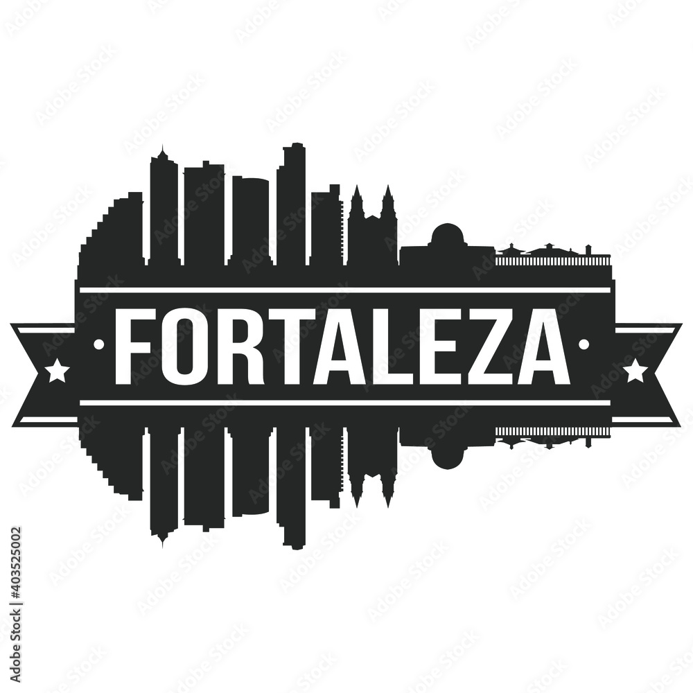 Fortaleza Brazil Skyline Silhouette Design City Vector Art Famous Buildings Stamp Stencil.
