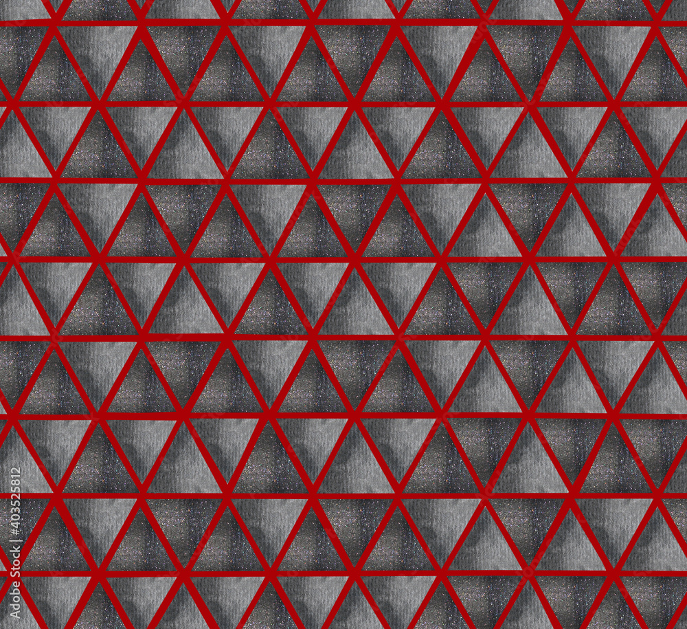 Abstract seamless pattern with ultimate grey and shining grey watercolor triangles on red background. Best for the print, fabric, poster, wallpaper, cover and packaging, wrapping paper. Abstract seamless pattern with ultimate grey and shining grey watercolor triangles on red background. Best for the print, fabric, poster, wallpaper, cover and packaging, wrapping paper.