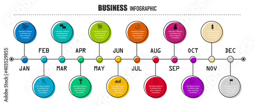 Project Timeline & Milestones Infographics, 12 months plan	