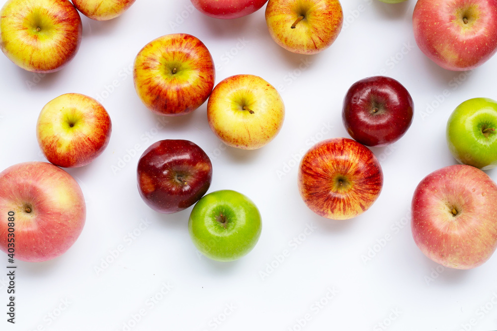Fresh apples on white background. Top view Fresh apples on white background. Top view