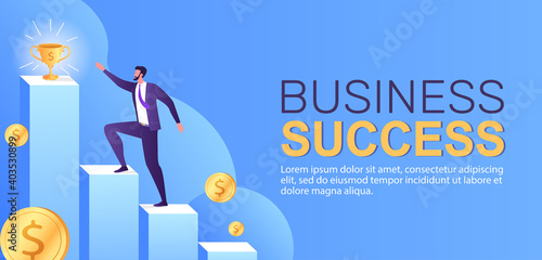 A business person goes up stairs for his aim and success