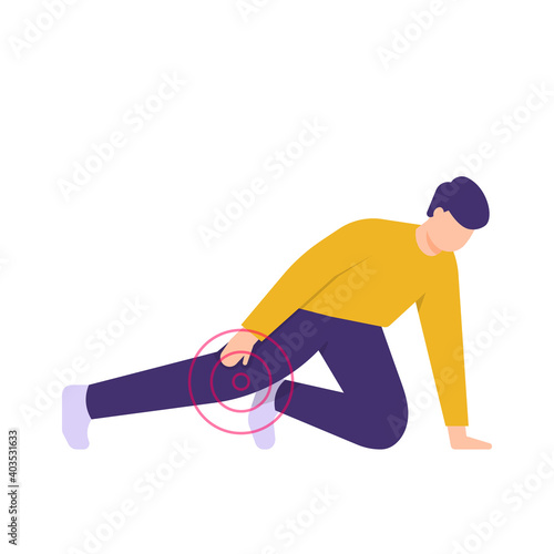 vector illustration of a man who has injured his knee or leg joints. crawling in pain. people hold their feet because they have fractures or sprains. flat style. design elements.