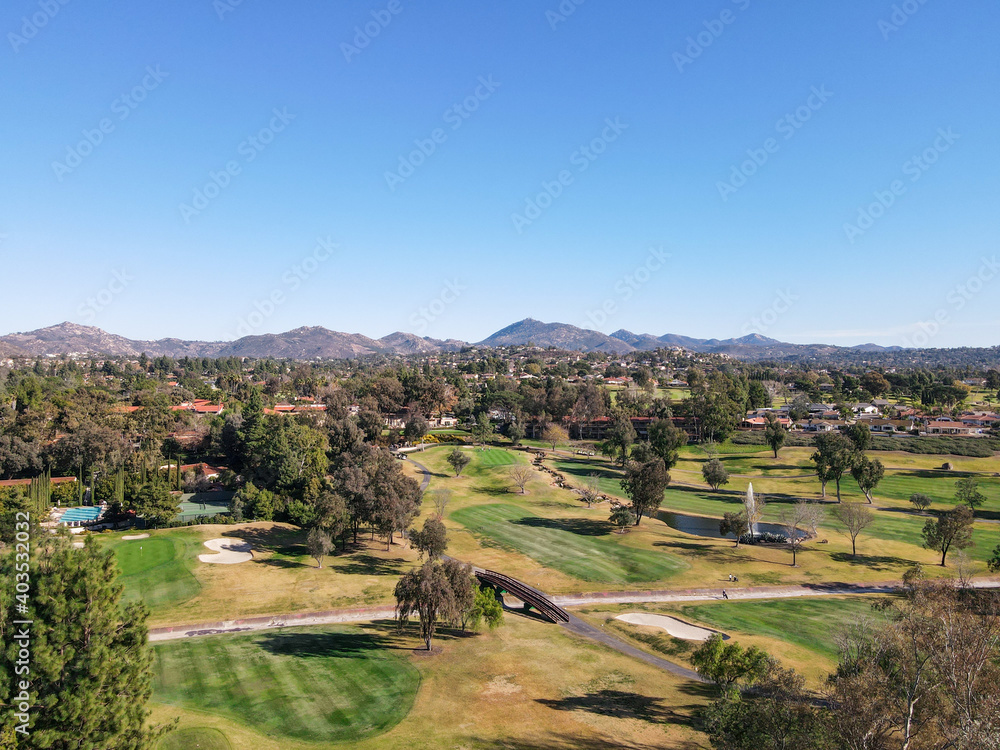 Aerial view of golf during, Rancho Bernardo, San Diego County, California. USA. 