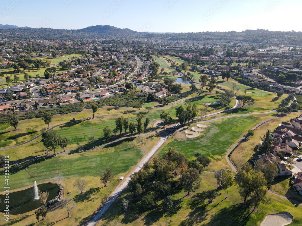 Aerial view of golf during, Rancho Bernardo, San Diego County, California. USA. 